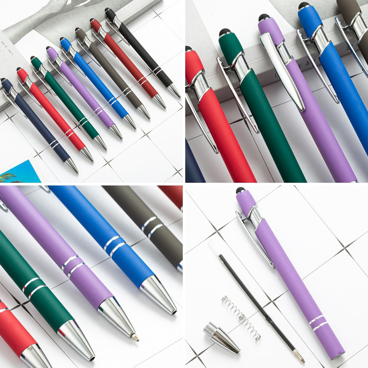 HEYZARDA Custom Pens Ballpoint with Stylus for Events, Navy, 10 Pcs