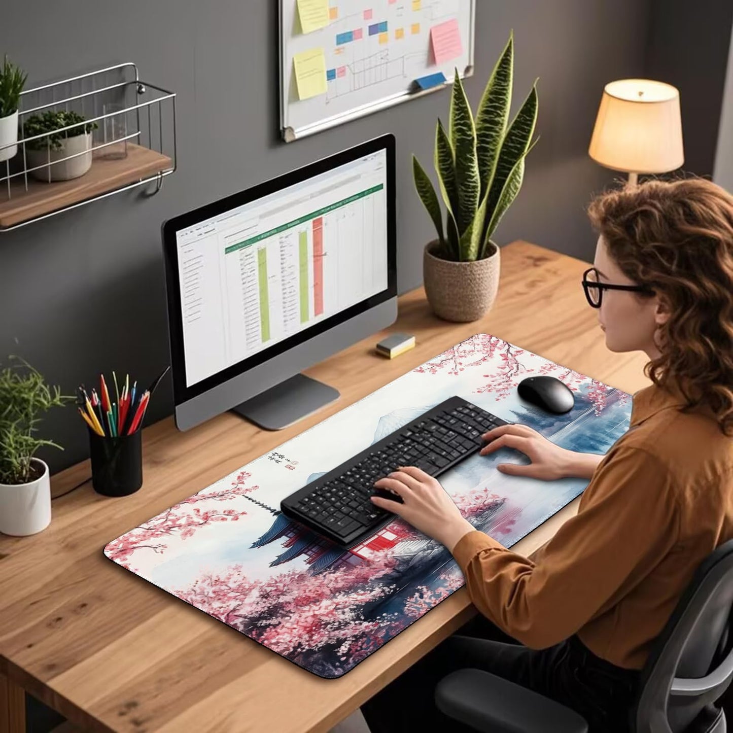 Mcapirivo Japanese Cherry Blossom Large Gaming Mouse Pad Desk Mat 31.5x15.7