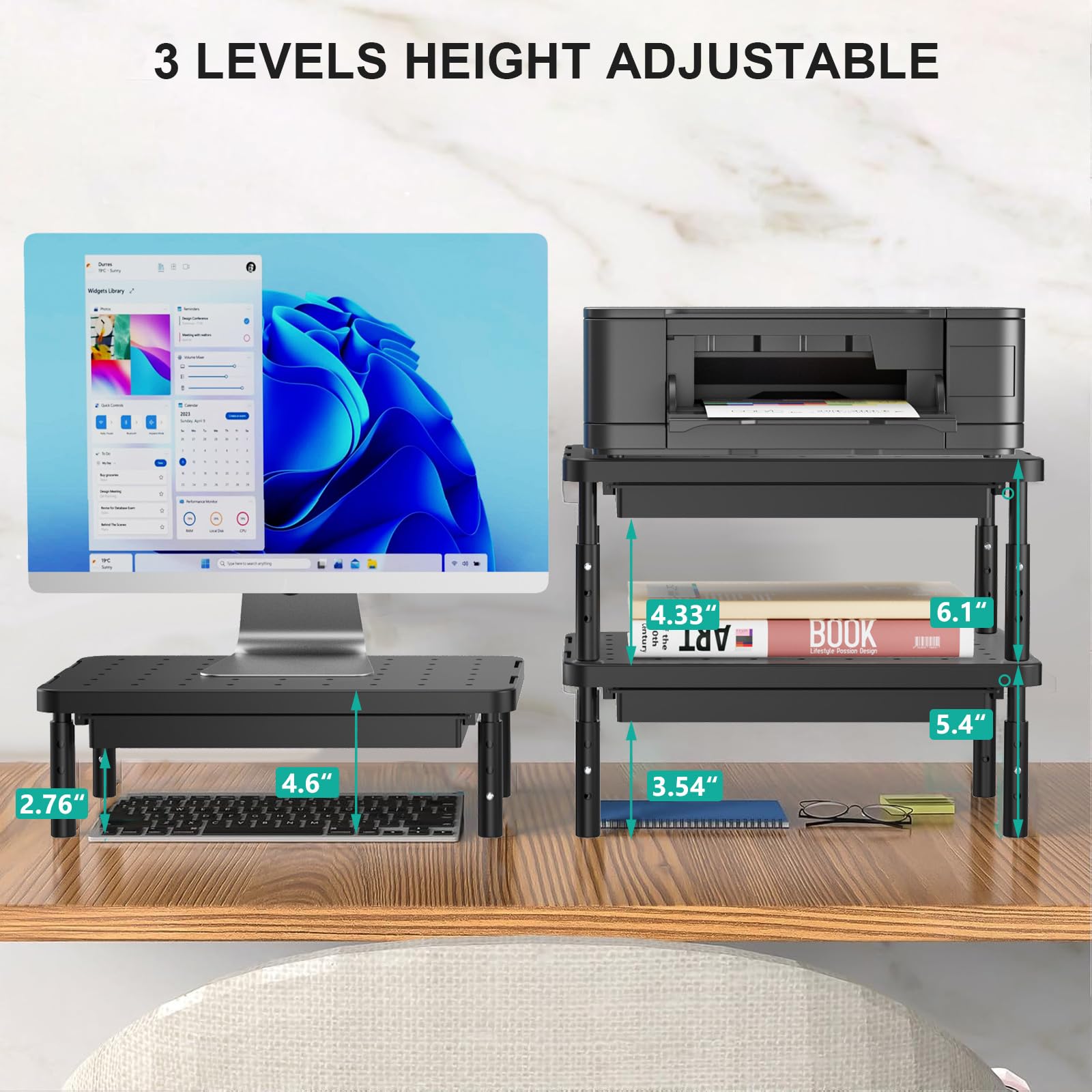 WALI Computer Monitor Stand with Storage, Monitor Riser 3 Height Adjustable