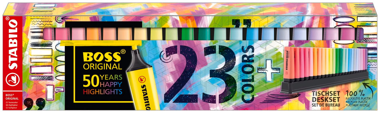 STABILO Highlighter BOSS ORIGINAL - Deskset of 23-9 Fluorescent Colors + 14 Pastel Colors