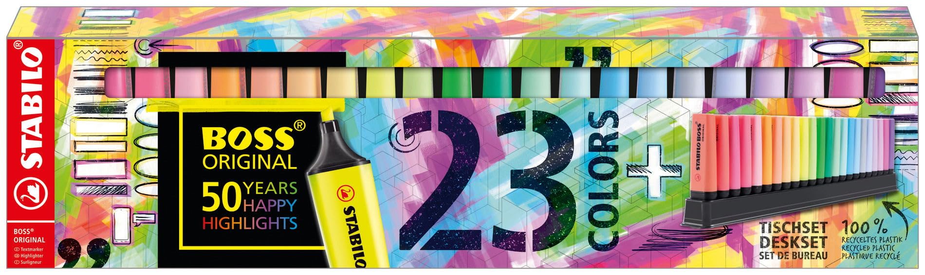 STABILO Highlighter BOSS ORIGINAL - Deskset of 23-9 Fluorescent Colors + 14 Pastel Colors