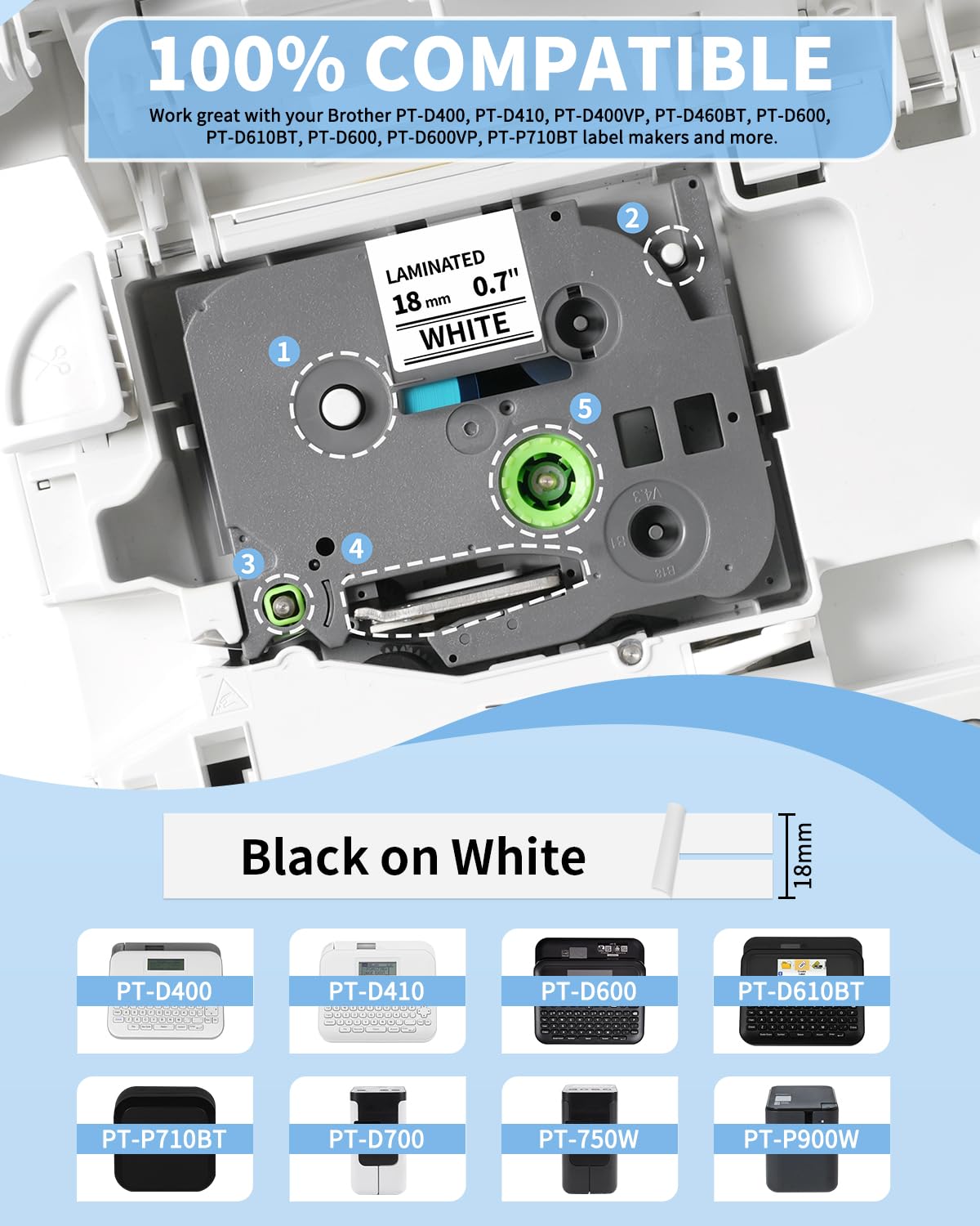 TZe-241 TZe241 Replacement for Brother P Touch Label Tape TZe TZ Tape 18mm