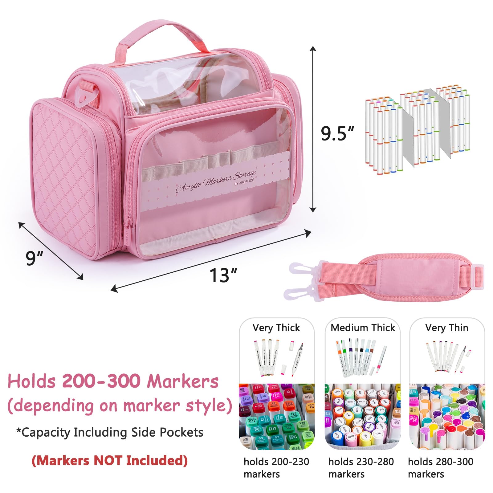 Large Marker Organizer Case for Up to 300 Markers, Marker Storage Bag