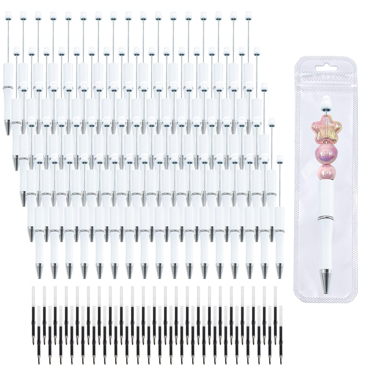 420 Pieces DIY Beadable Pen Bulk Kit – 140 PCS Ballpoint Pen with Refills & Bags – Perfect for