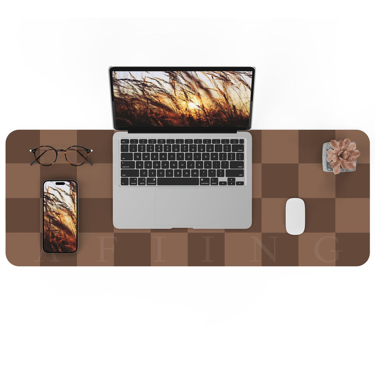 AFIING Brown Checkered Desk Pad 31.5" x 12"