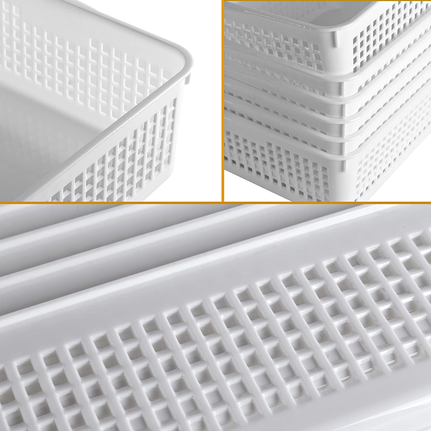 Eslite A4 Size Plastic Storage Basket,Desktop File Paper Letter Organizer Tray, 6-Packs (White)