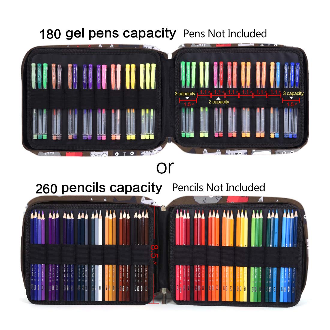 Pencil Case Holder Slot with Zipper Closure Large Capacity Pen Organizer