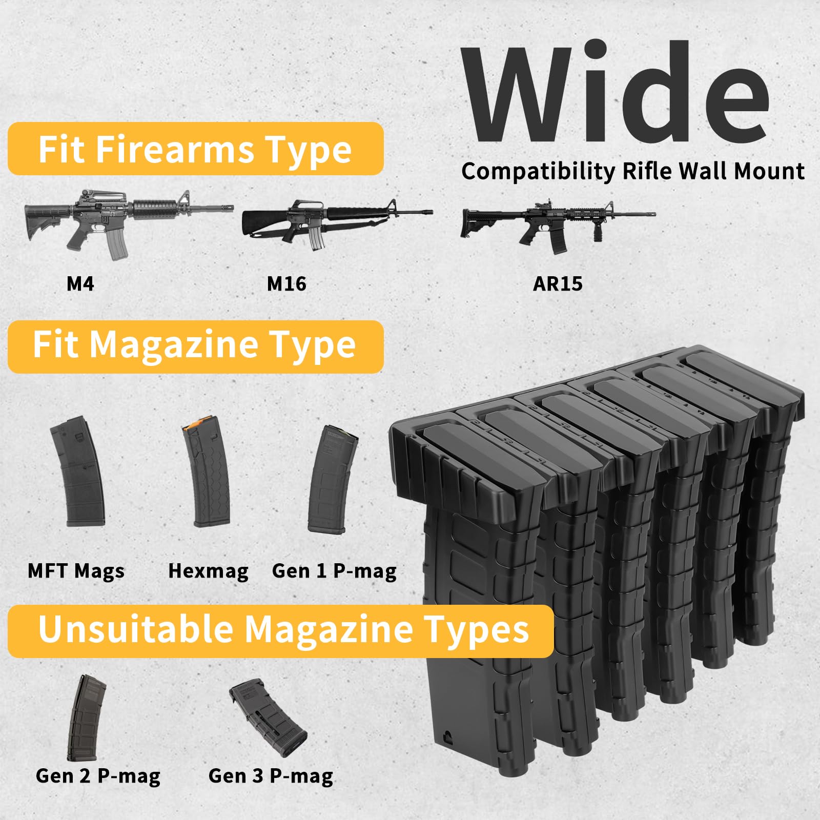 Adoreal Magnetic ABS 6 Standard AR Rack Wall Mount, AR Mag Holder for 5.56 .223 Magazines, Wall