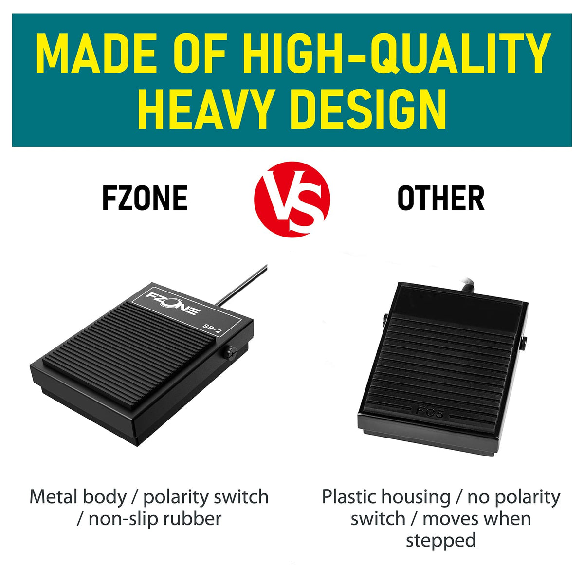FZONE Compact Sustain Pedal for Keyboards Digital Pianos Synthesizers,Tone Modules,Drum Machines