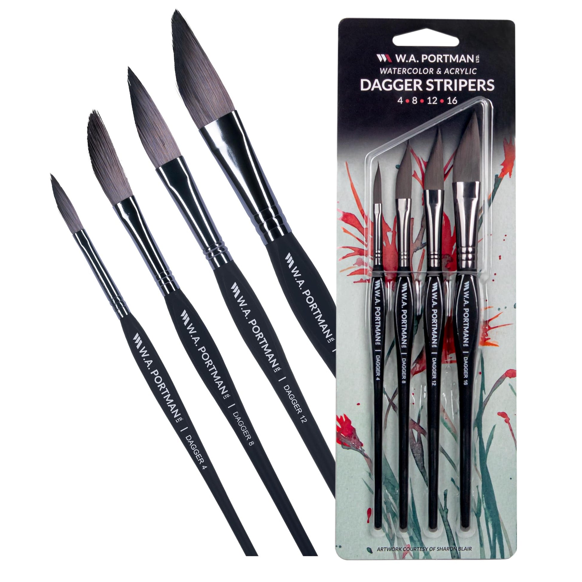 WA Portman Dagger Watercolor Paint Brush 4pc Set, Triangular Grip Brushes