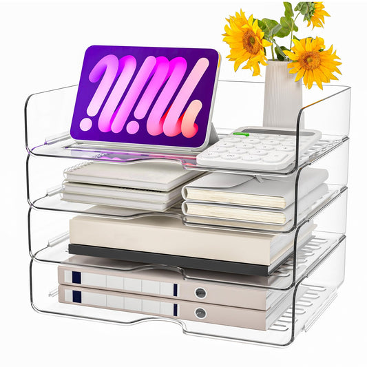 Paper Organizer Letter Tray, 4-Pack Acrylic File Organizer, Clear