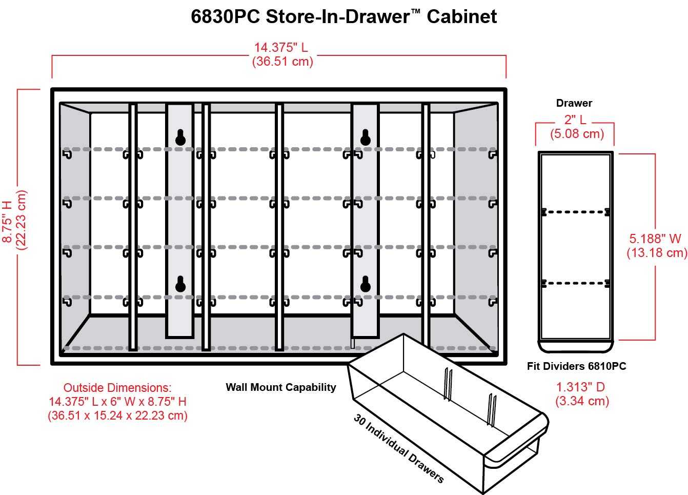 ArtBin 6830PC Store-In-Drawer Cabinets - Wall Mountable Storage Cabinet with 30 Drawers, Art &