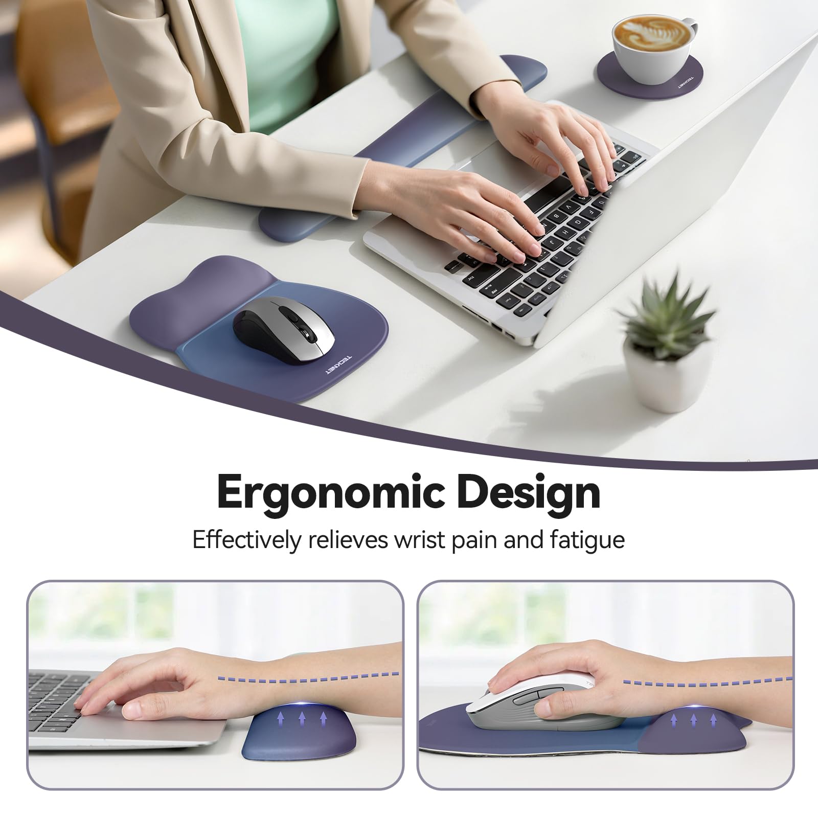 TECKNET Gel Ergonomic Mouse Pad & Keyboard Wrist Rest & Coaster