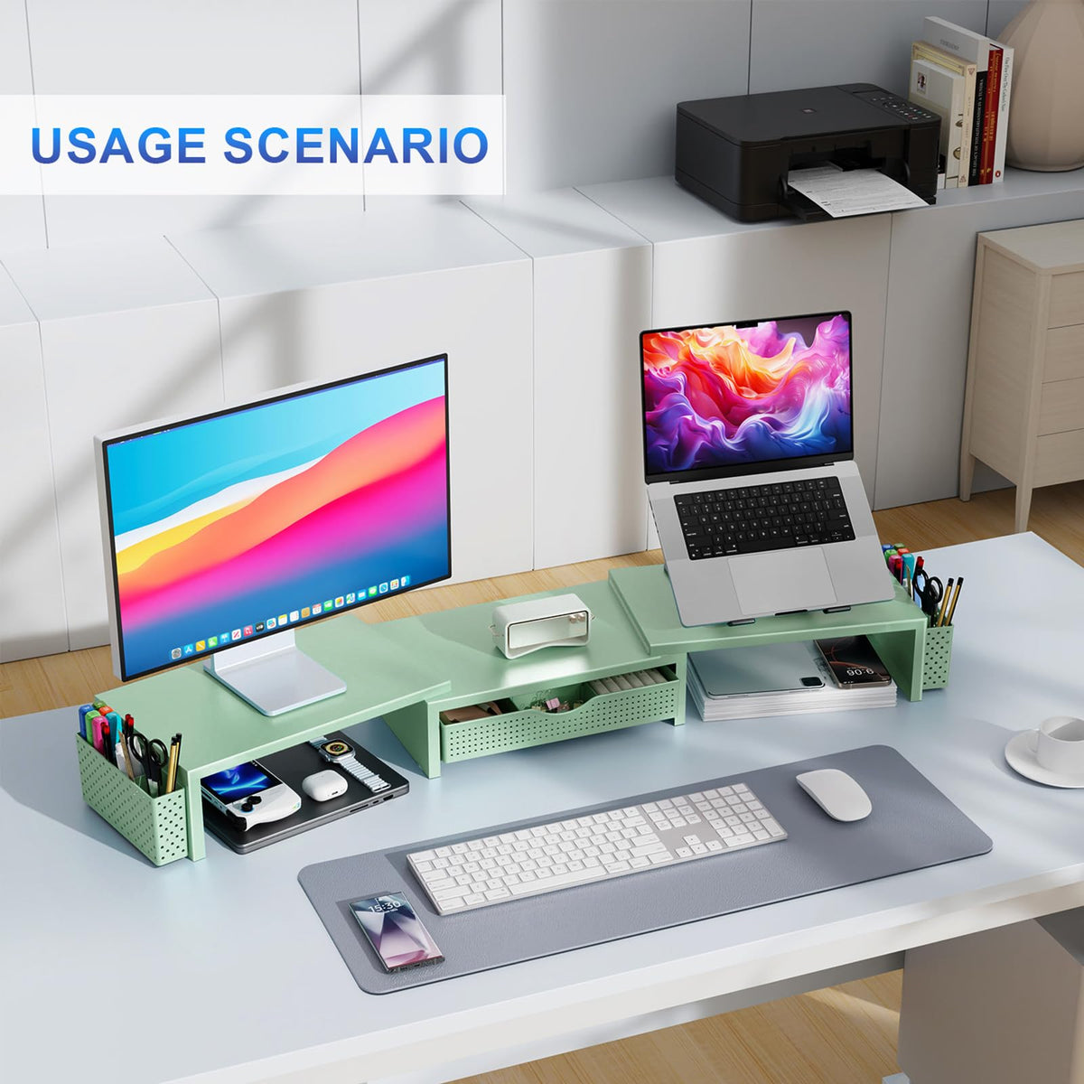 gianotter Dual Monitor Stand Riser With Drawer and 2 Pen Holders