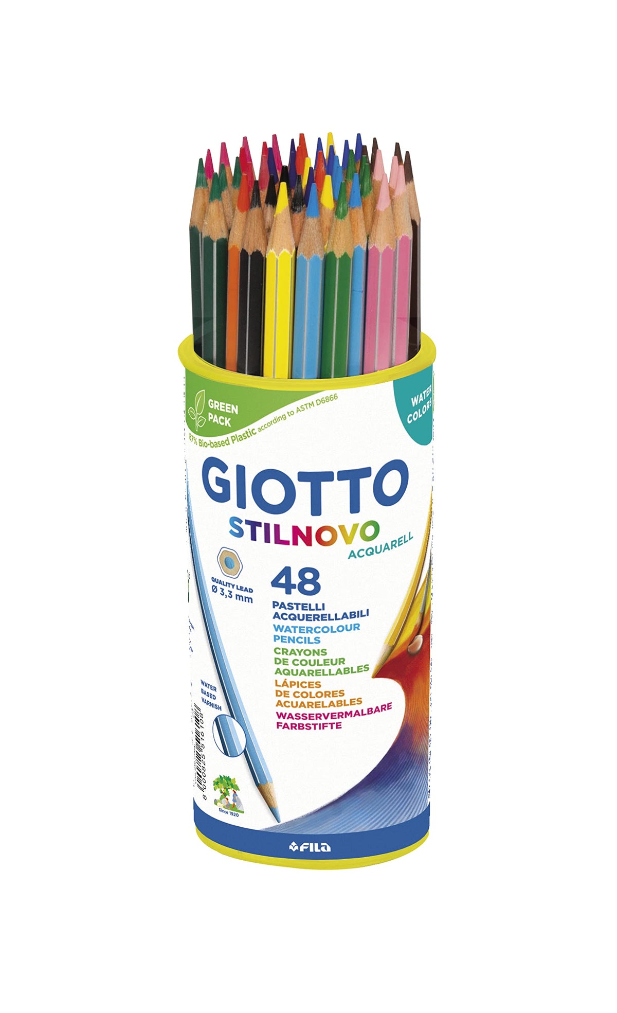 Giotto Stilnovo Acquarell Watercolour Colouring Pencils, 4 x 12 Assorted Colours, Ideal for