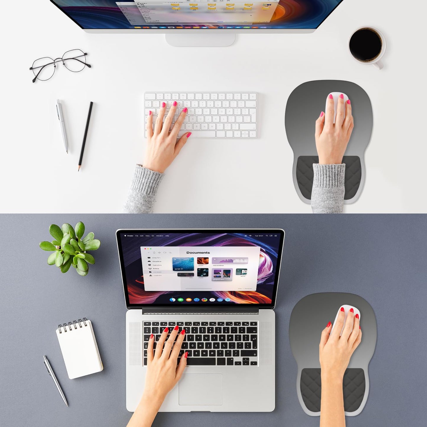 ITNRSIIET Ergonomic Mouse Pad Wrist Support with Memory Foam Massage Bulge & Non-Slip PU Base