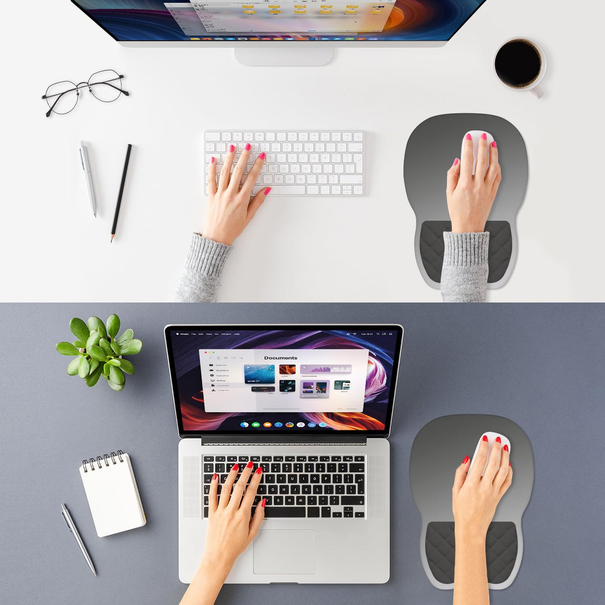 ITNRSIIET Ergonomic Mouse Pad Wrist Support with Memory Foam Massage Bulge & Non-Slip PU Base