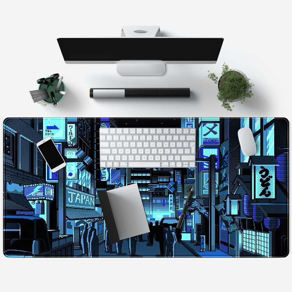Japanese Gaming Arcade Blue Large Gaming Mouse Pad Keyboard Desk Pad Extended Mouse Pad Gaming