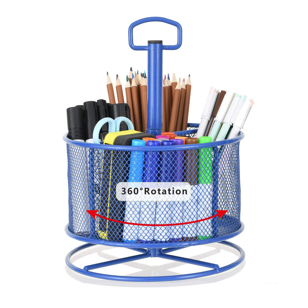 Marbrasse Mesh Desk Organizer, 360-Degree Rotating Multi-Functional Pen Holder, 4 Compartments