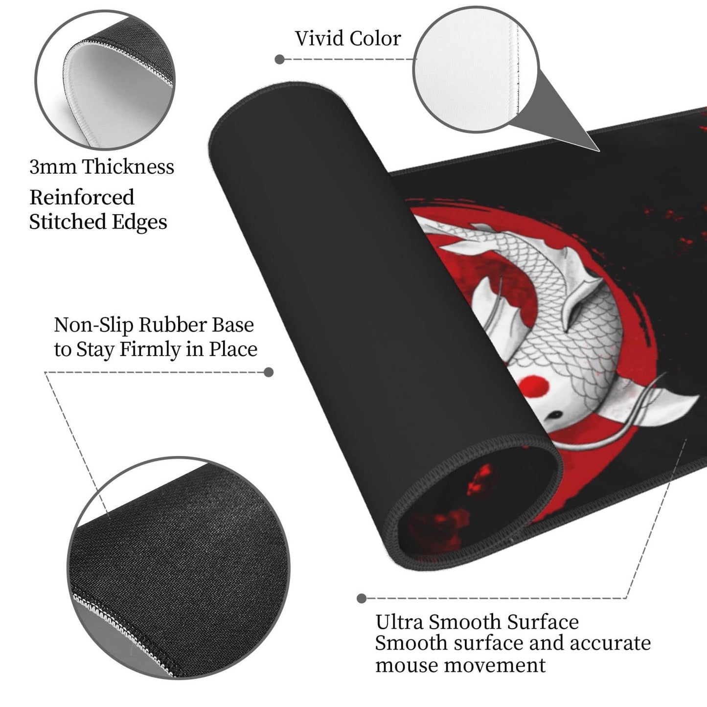 Japanese Koi Mouse Pad XL Extended Desk Mat, Computer Mousepad