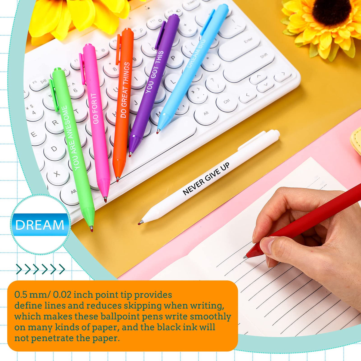 Crtiin 50 Pcs Inspirational Pens Bulk Assorted Color, Motivational