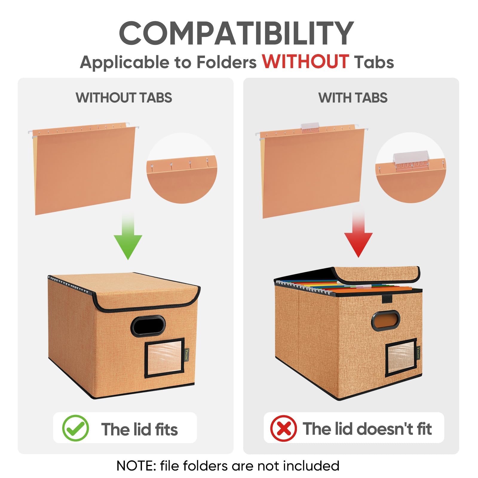 BALEINE File Organizer Box with Lid, Collapsible Hanging File Storage Box