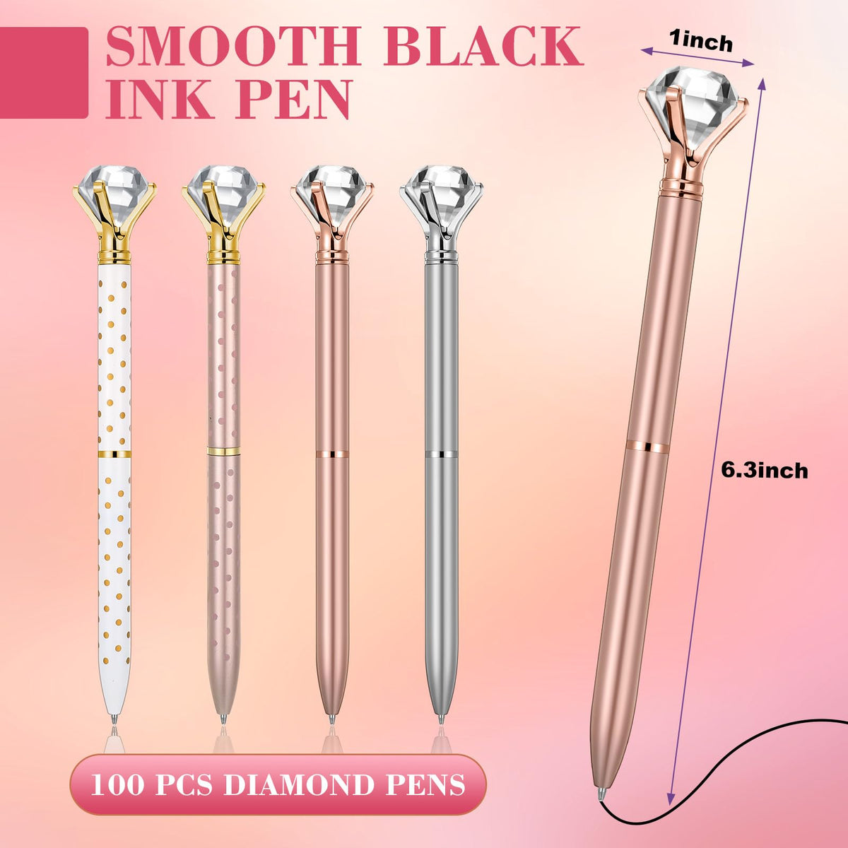 Sherr 100 Pack Crystal Diamond Pens Jewel pen Bulk, Pretty, Assorted
