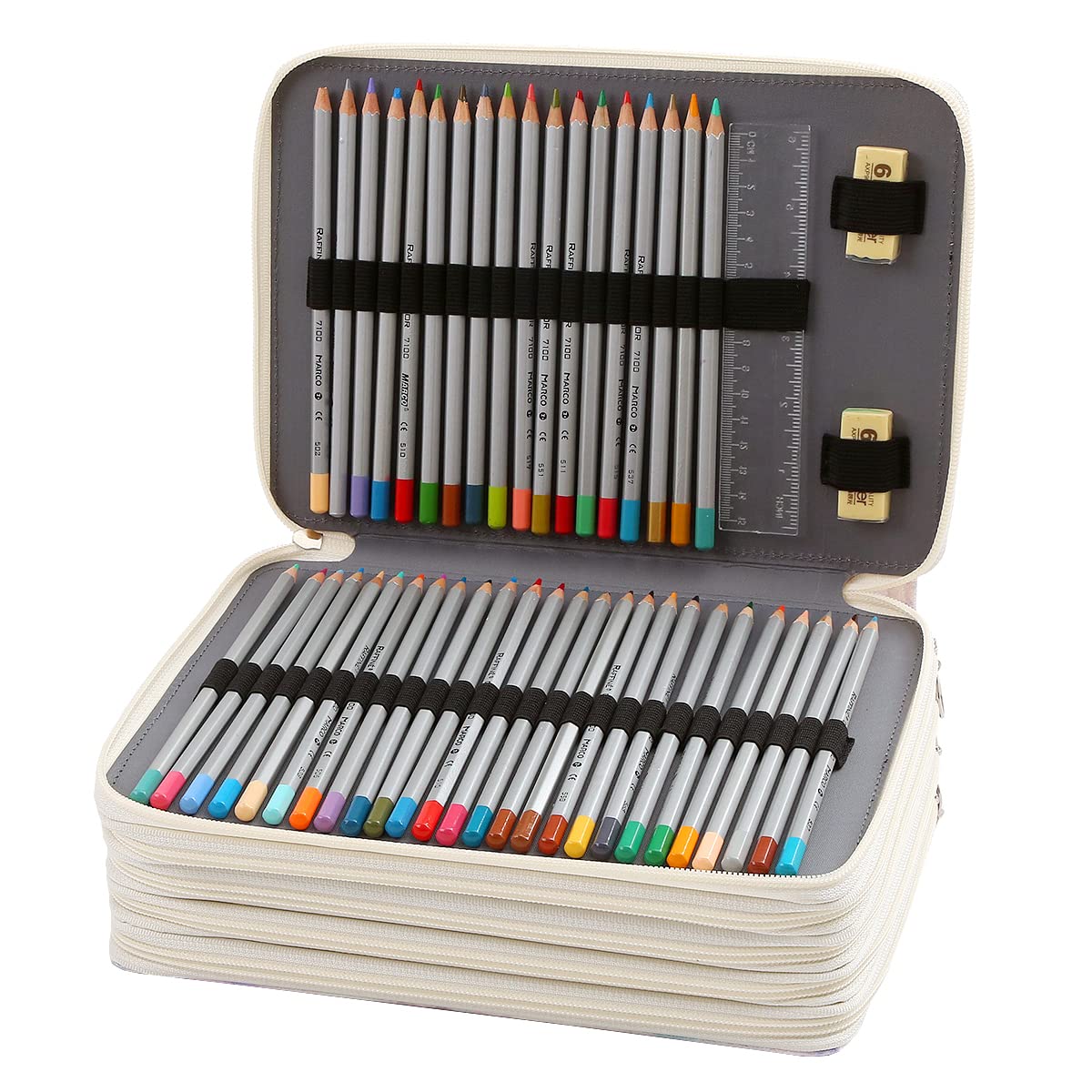 Lbxgap Portable Colored 250 Slots Pencil case Organizer with Printing Pattern for Watercolor Pens