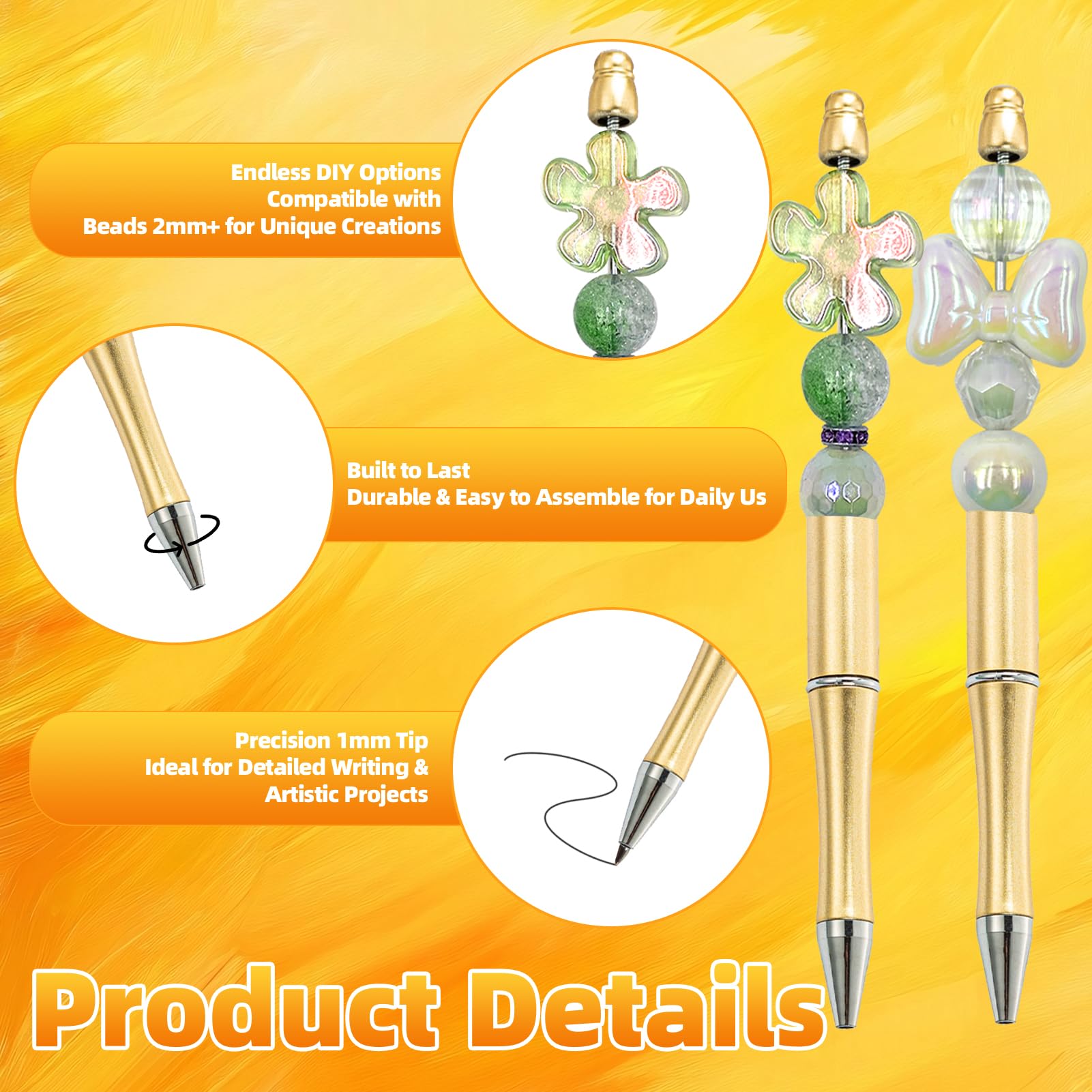 Aolipuyet 210 Pieces DIY Beadable Pen Bulk Kit – 70PCS Ballpoint Pen with Refills & Bags – Perfect