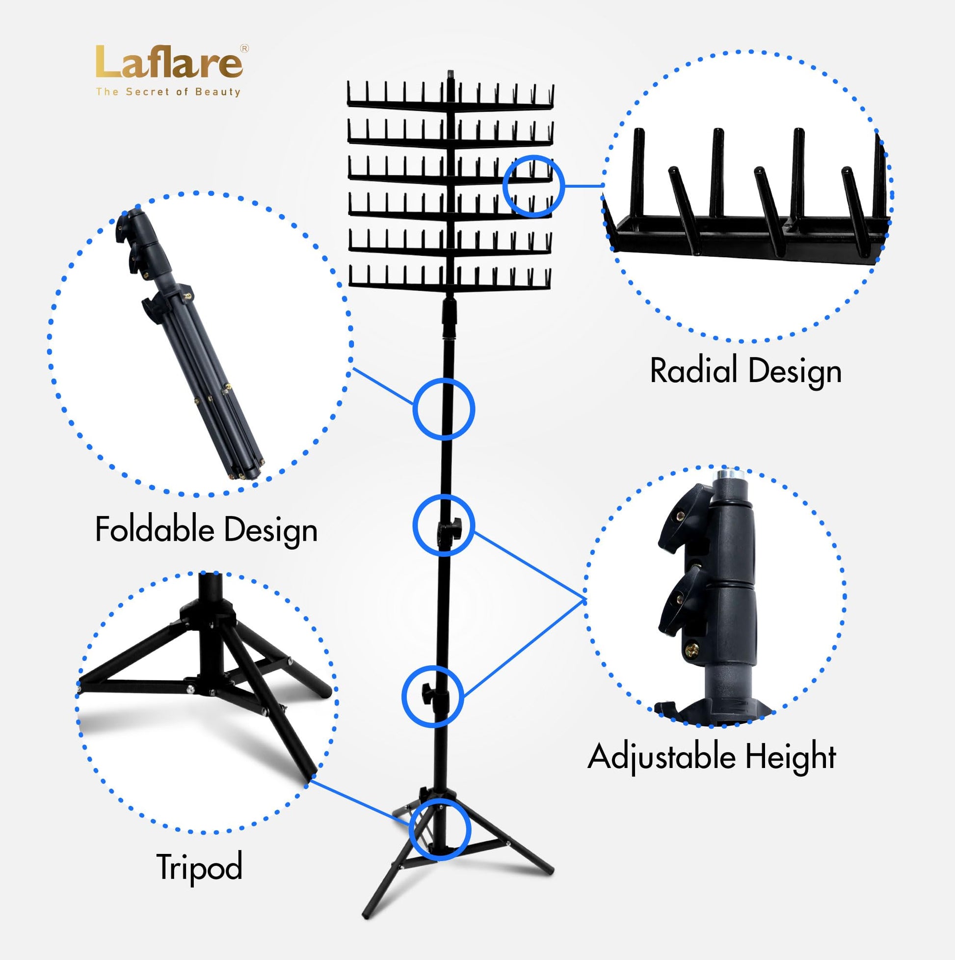 Laflare Standing Braid Hair Organizer – 144 Pegs Hair Extension Holder, Divider & Display Stand for