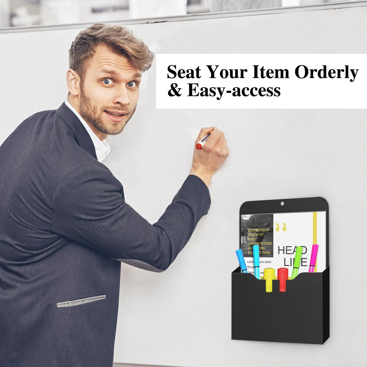 MoKo Magnetic File Holder, A4 Magnetic Pen Holder, 2-Pack, Black