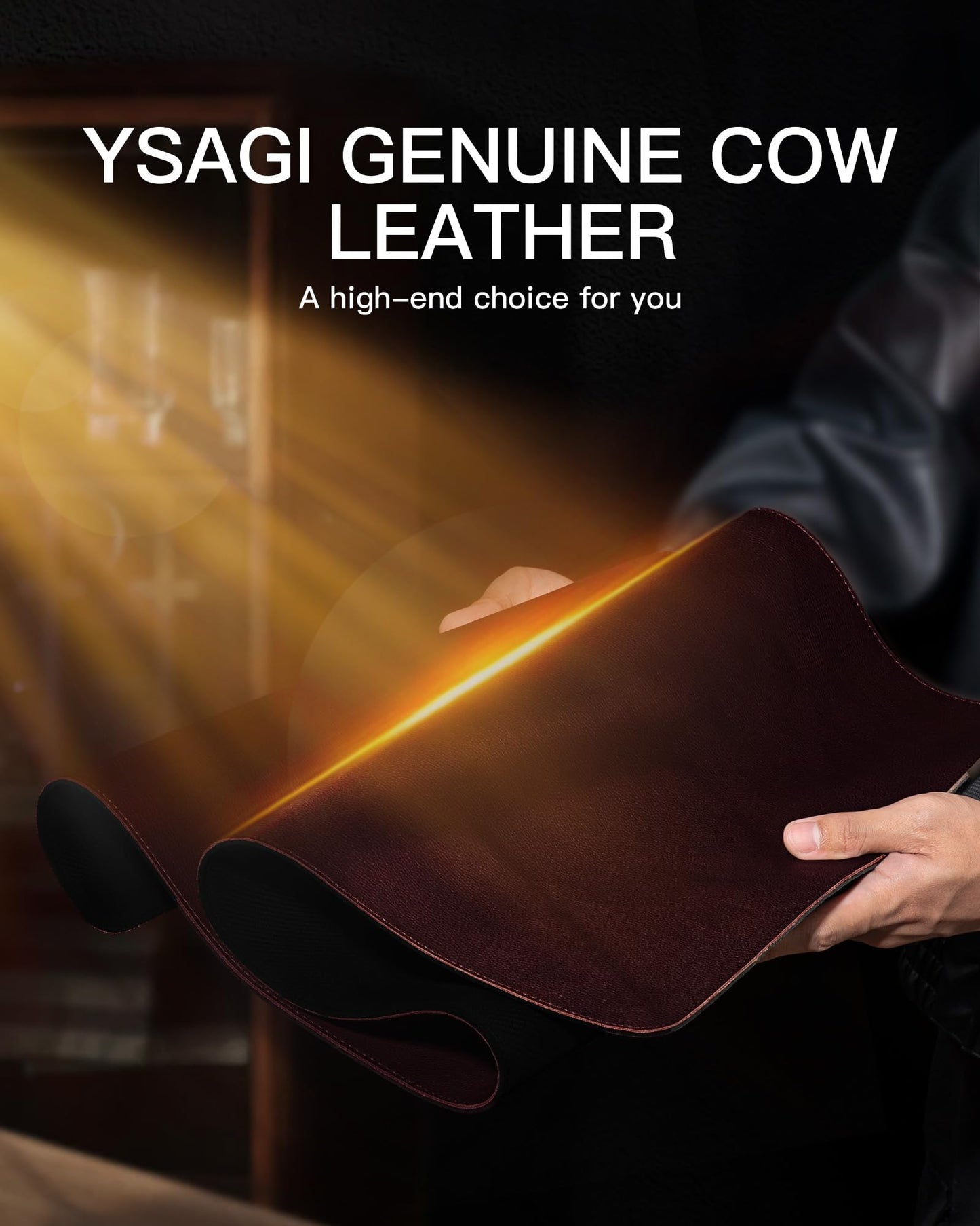 YSAGi Genuine Leather Desk Mat, 23.6"x13.8" Office Desk Pad, Thick Desk Pad Mat with Stitched Line