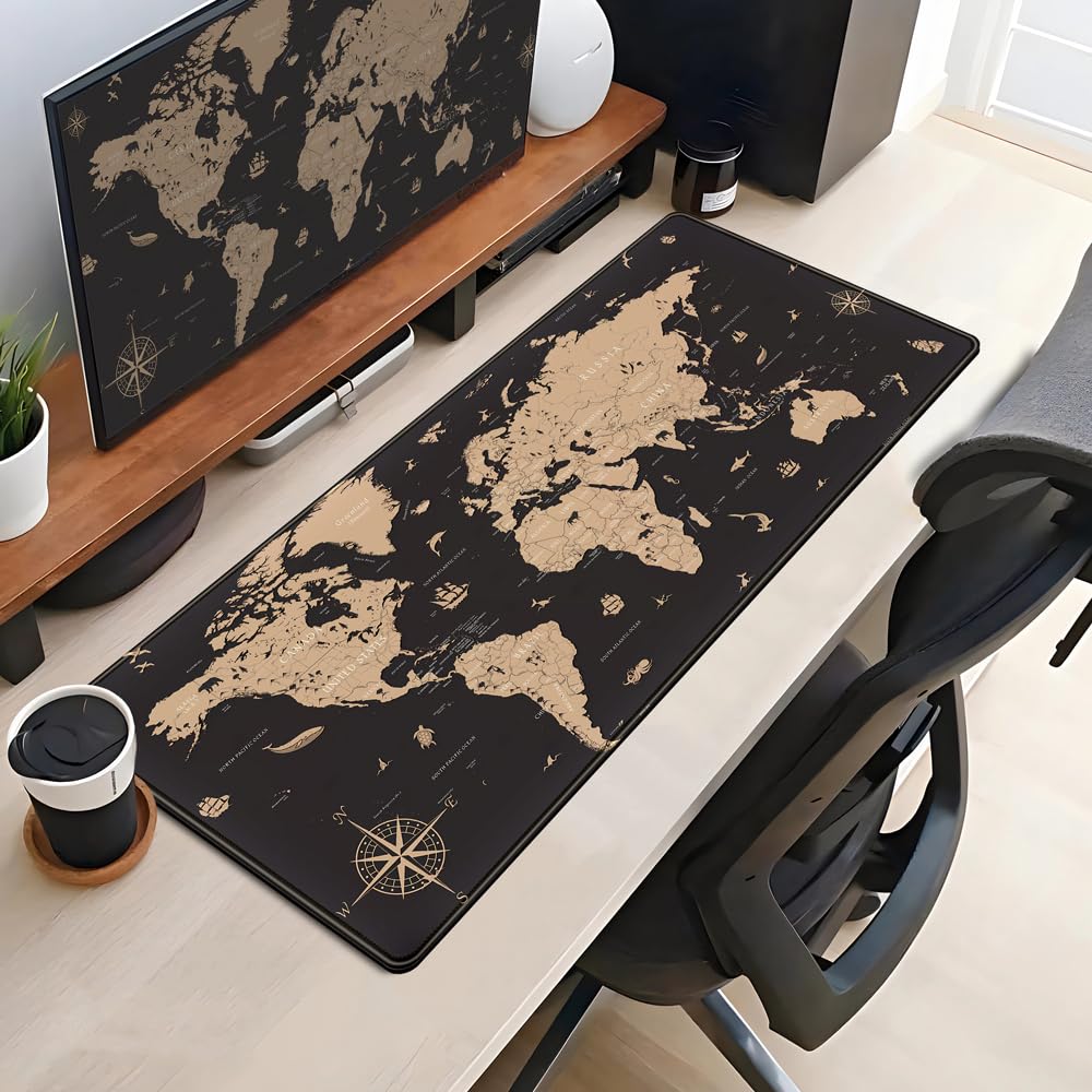 World Map Desk Mat Historical World Map Desk Pad Extra Large Computer Mouse Pad XL Black