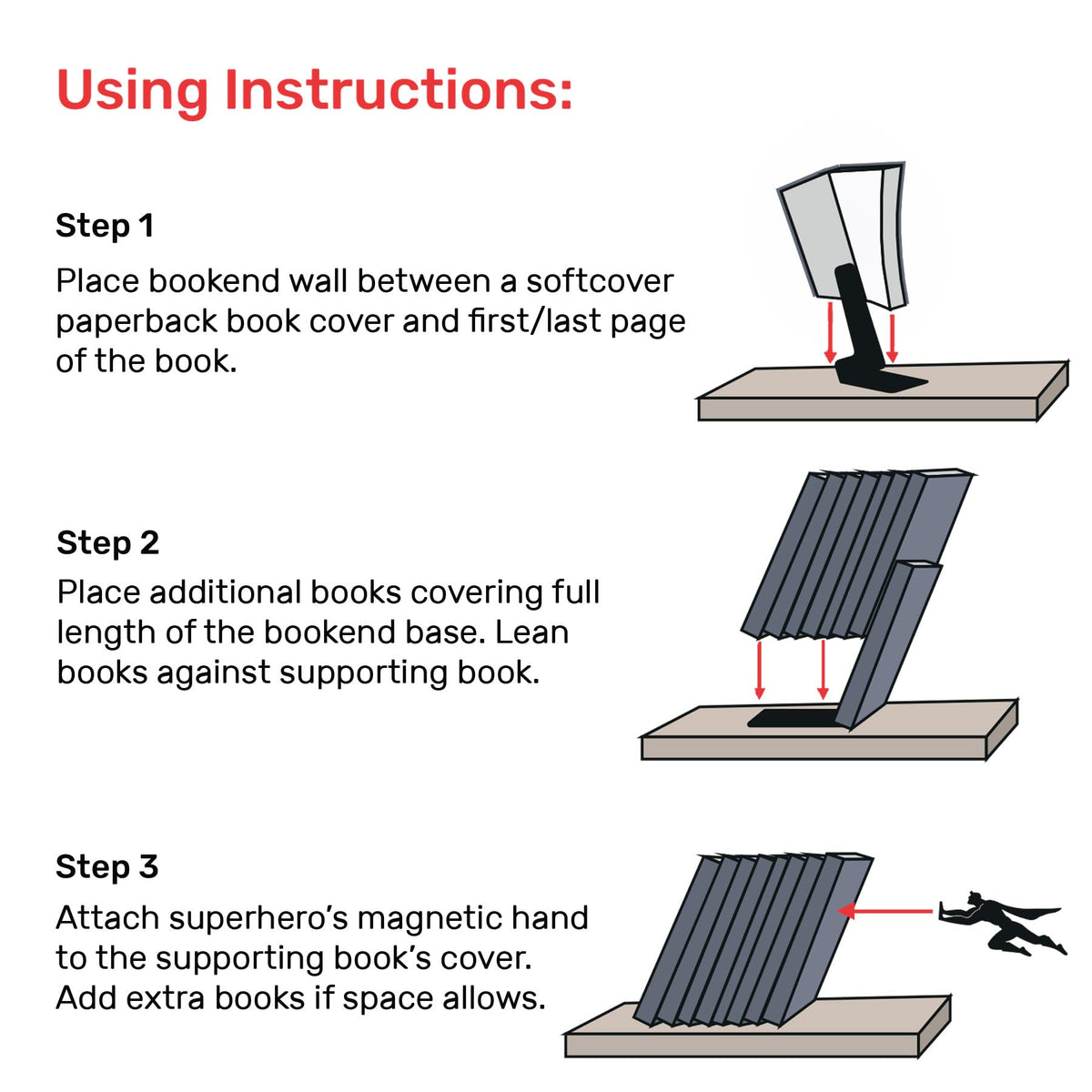 Artori Design Bookends - Decorative Book Ends for Shelves, 2X Super Hero