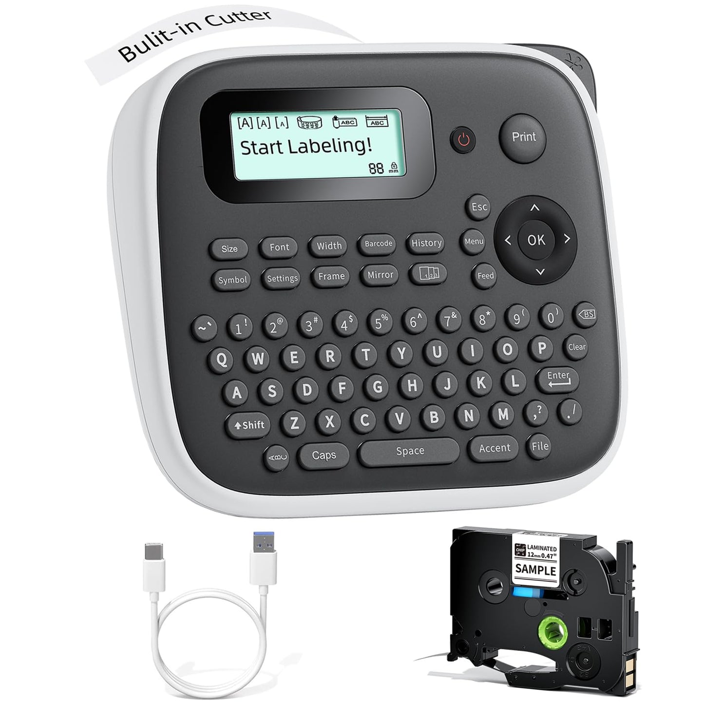 EazeID D210S Label Maker Machine with Tape-12mm Portable Labeler School