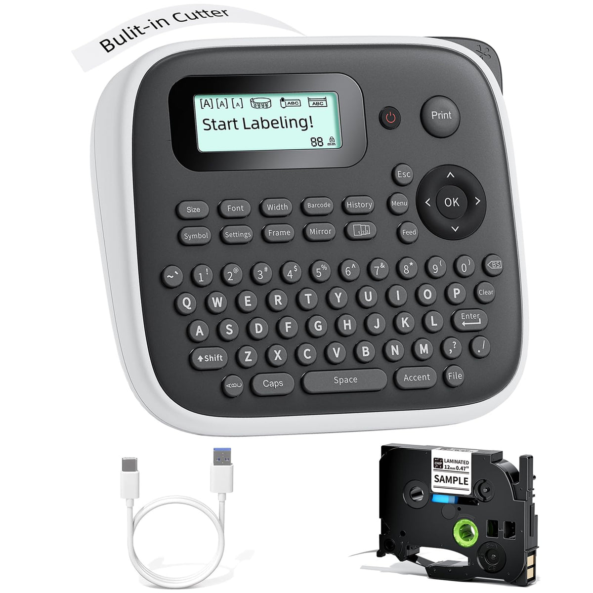 EazeID D210S Label Maker Machine with Tape-12mm Portable Labeler School