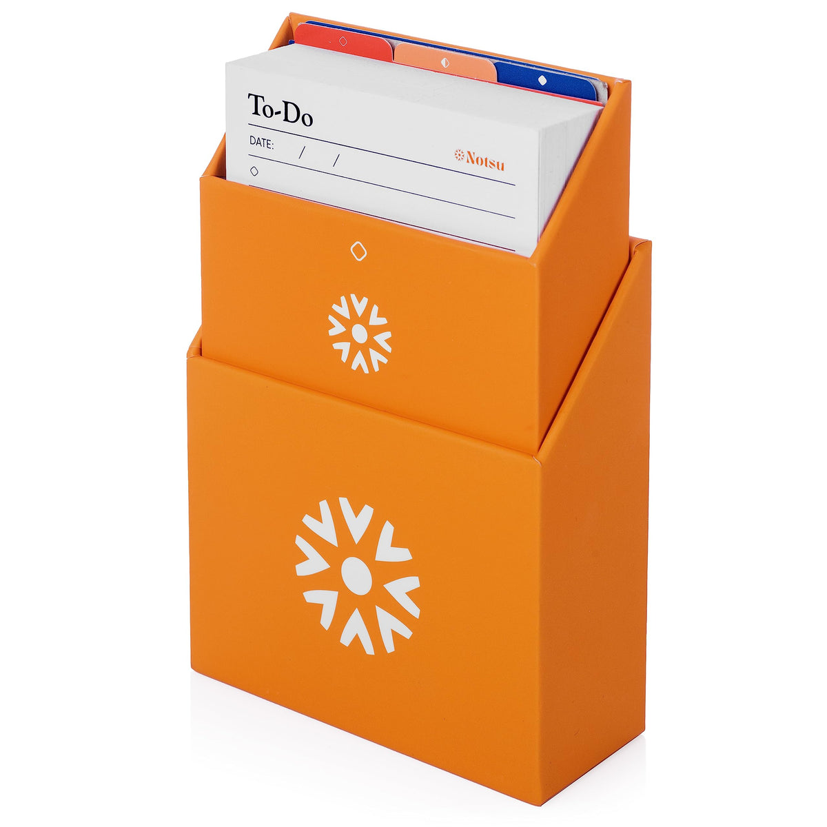 Notsu Centre Rise 3x5 Index Card Holder with 50 To Do List Cards (Orange)