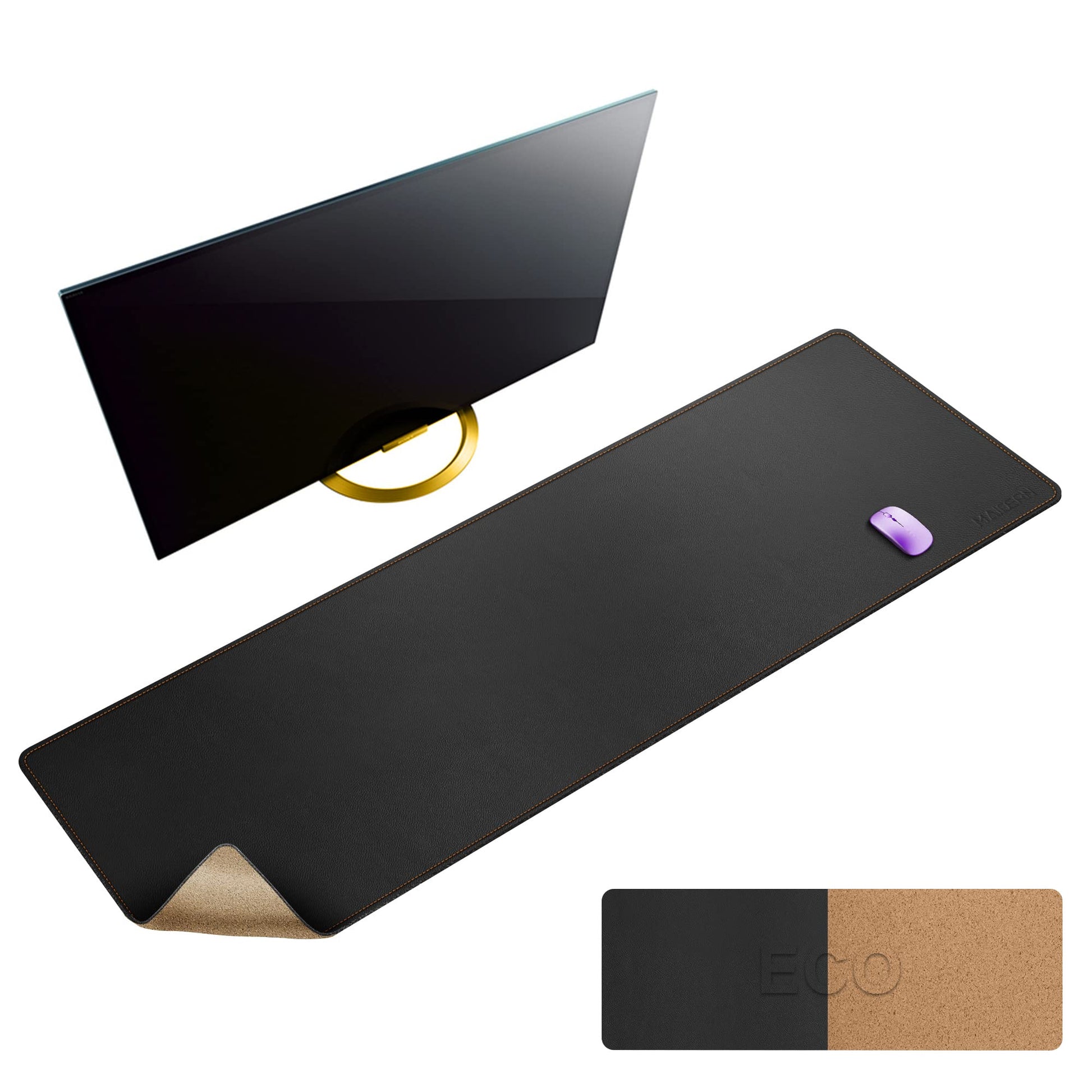 MAIDERN 55' x 15.7' Cork & Leather Desk Mat, XXL Dual Sided Desk Pad Protector for Gaming & Home