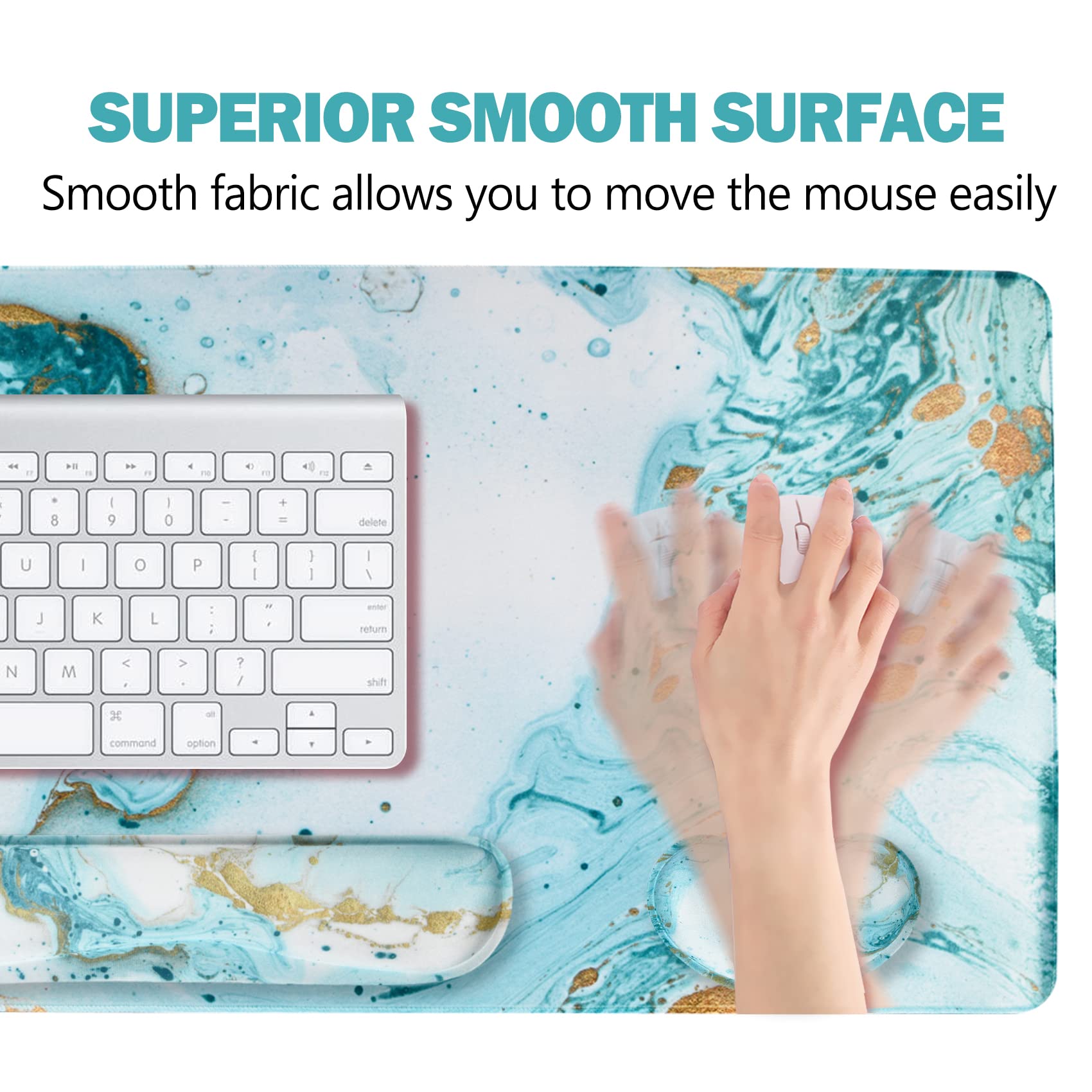 ARTSO Large Gaming Mouse Pad, Keyboard Wrist Rest Pad & Wrist Support Mousepad Set, Stitched Edge