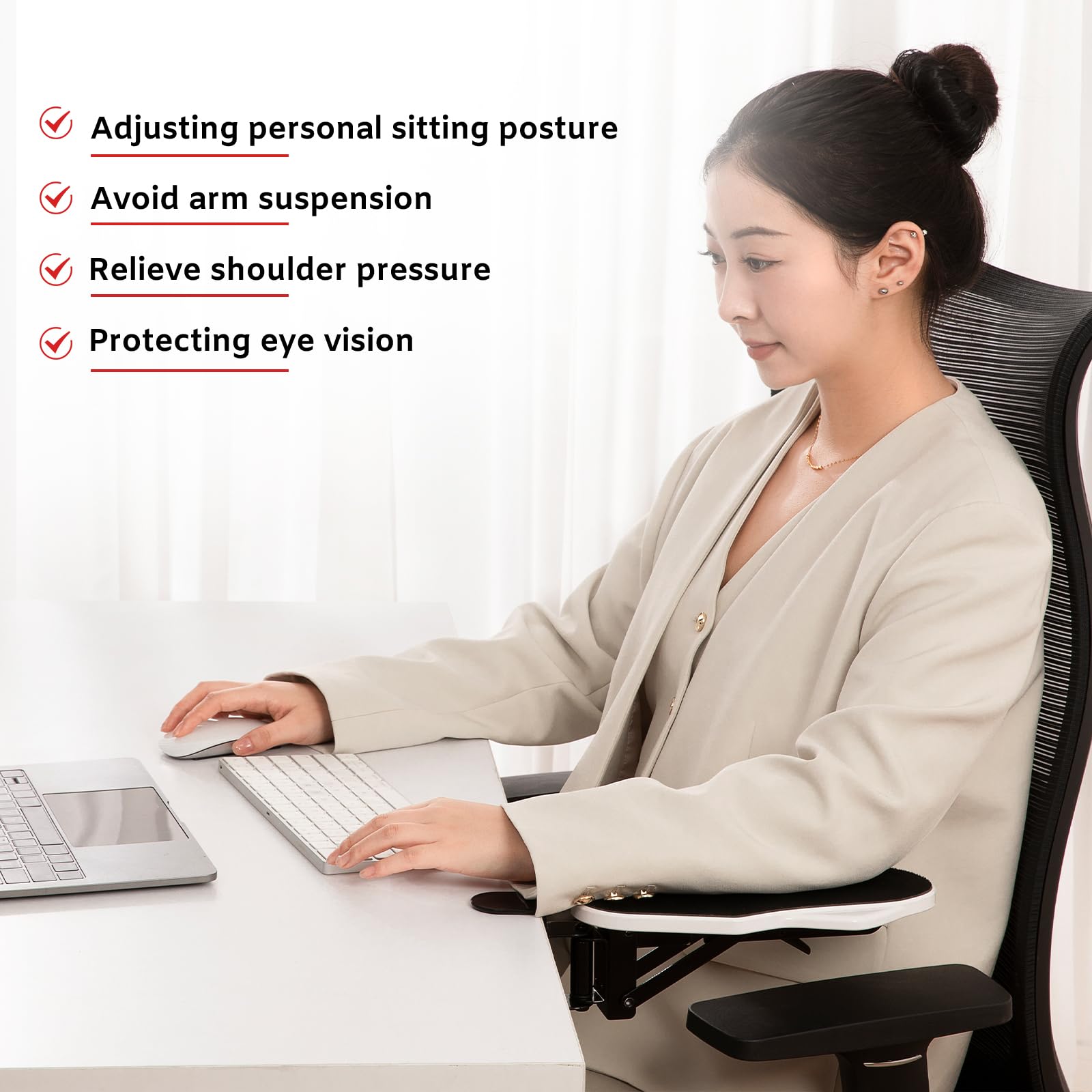 Hovadova Computer Arm Rest for Desk, 180° Swivel and 90° Foldable, White