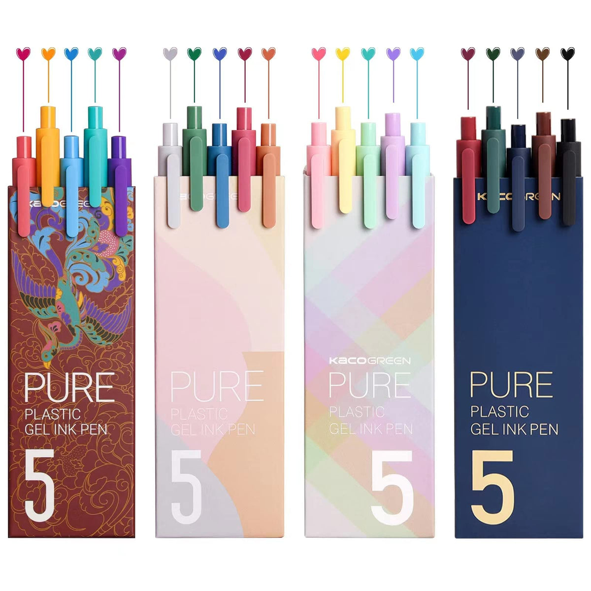Kaco PURE Colored Gel Pens 20 Pieces Assorted Color Ink 0.5mm Fine Point
