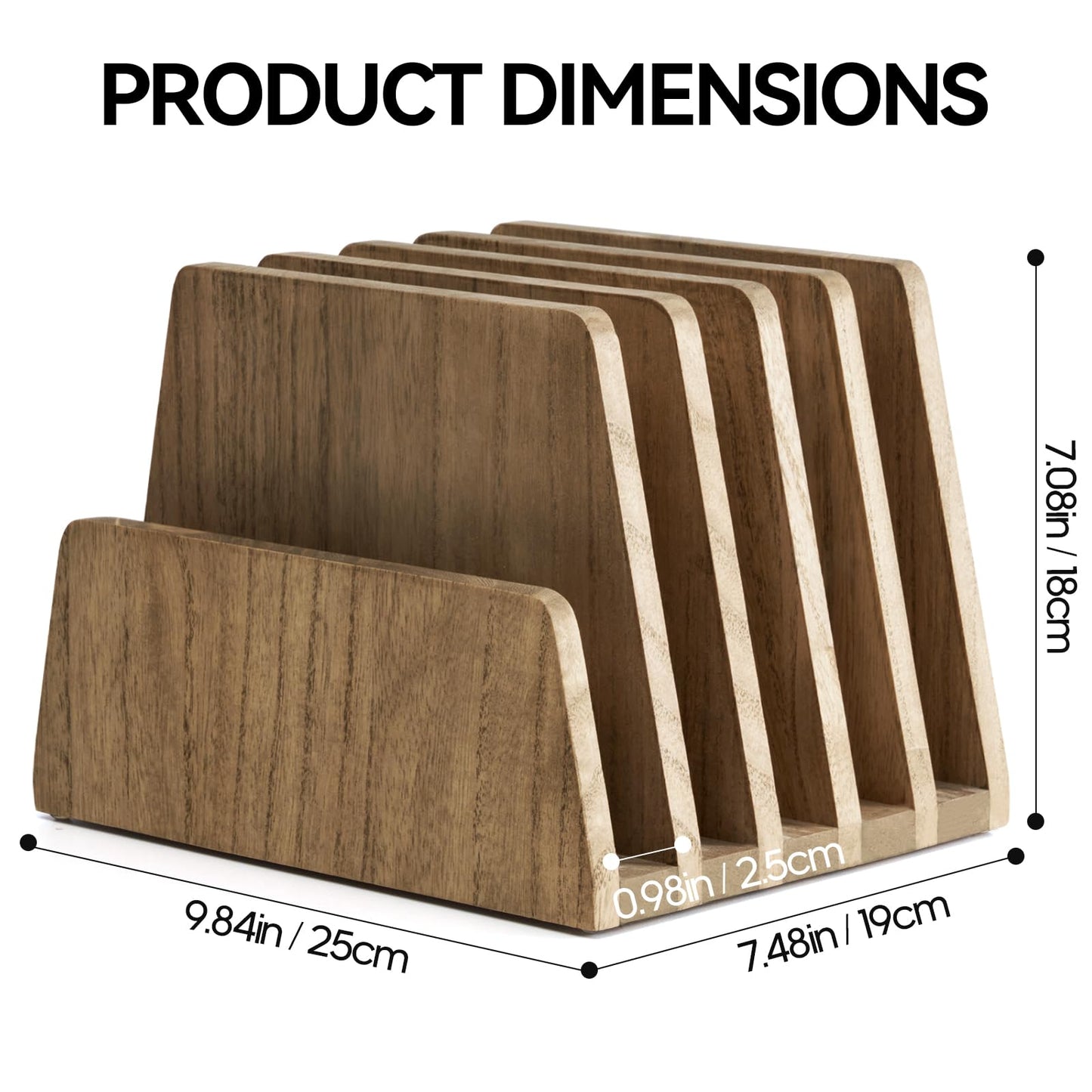 KIRIGEN Wooden Mail Organizer, 5-Slot File Holder for Desk, Brown 5K-DBR