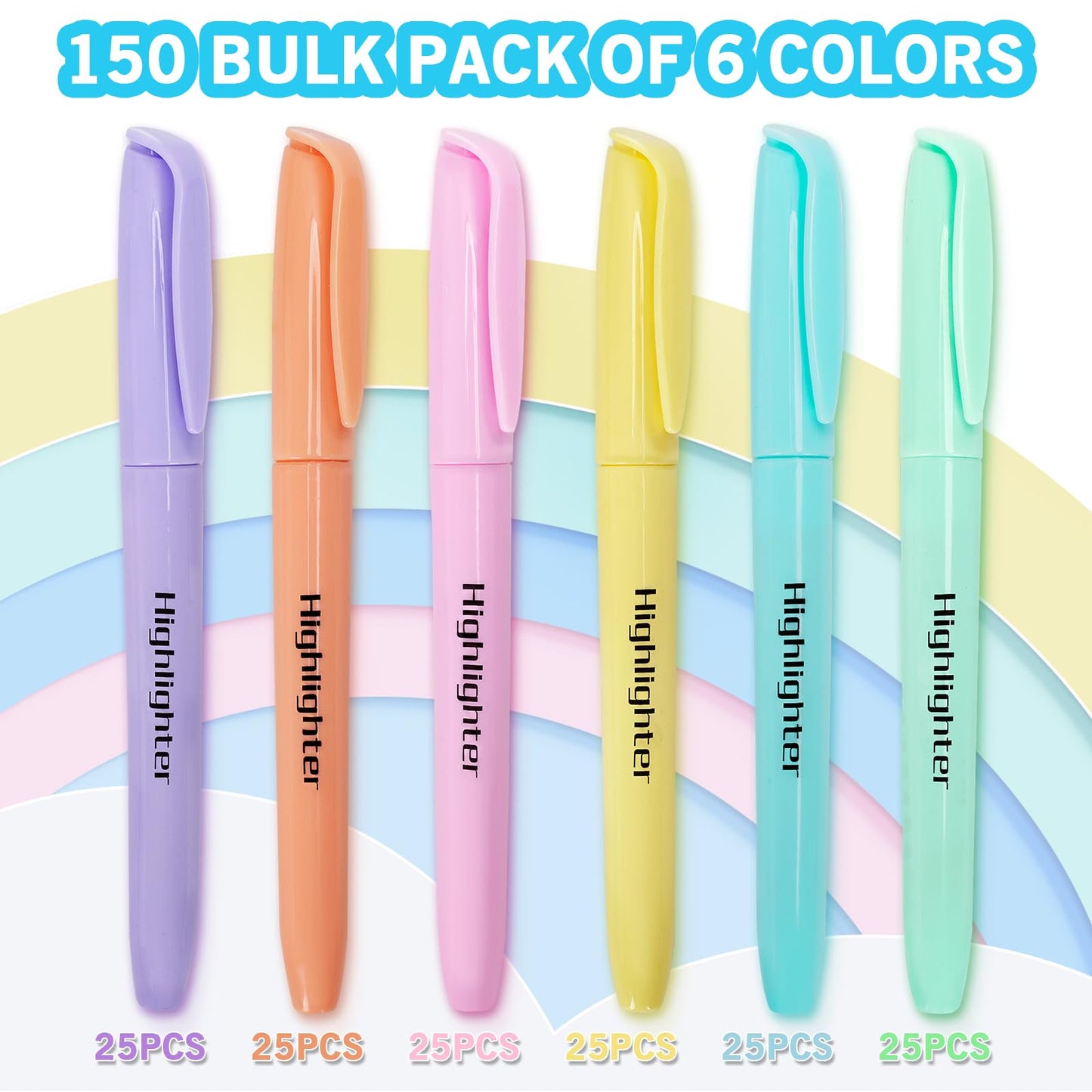 YEGEER Highlighters Bulk, Chisel Tip Dry-Quickly Highlighter Markers, 150 Count-6 Assorted Colors