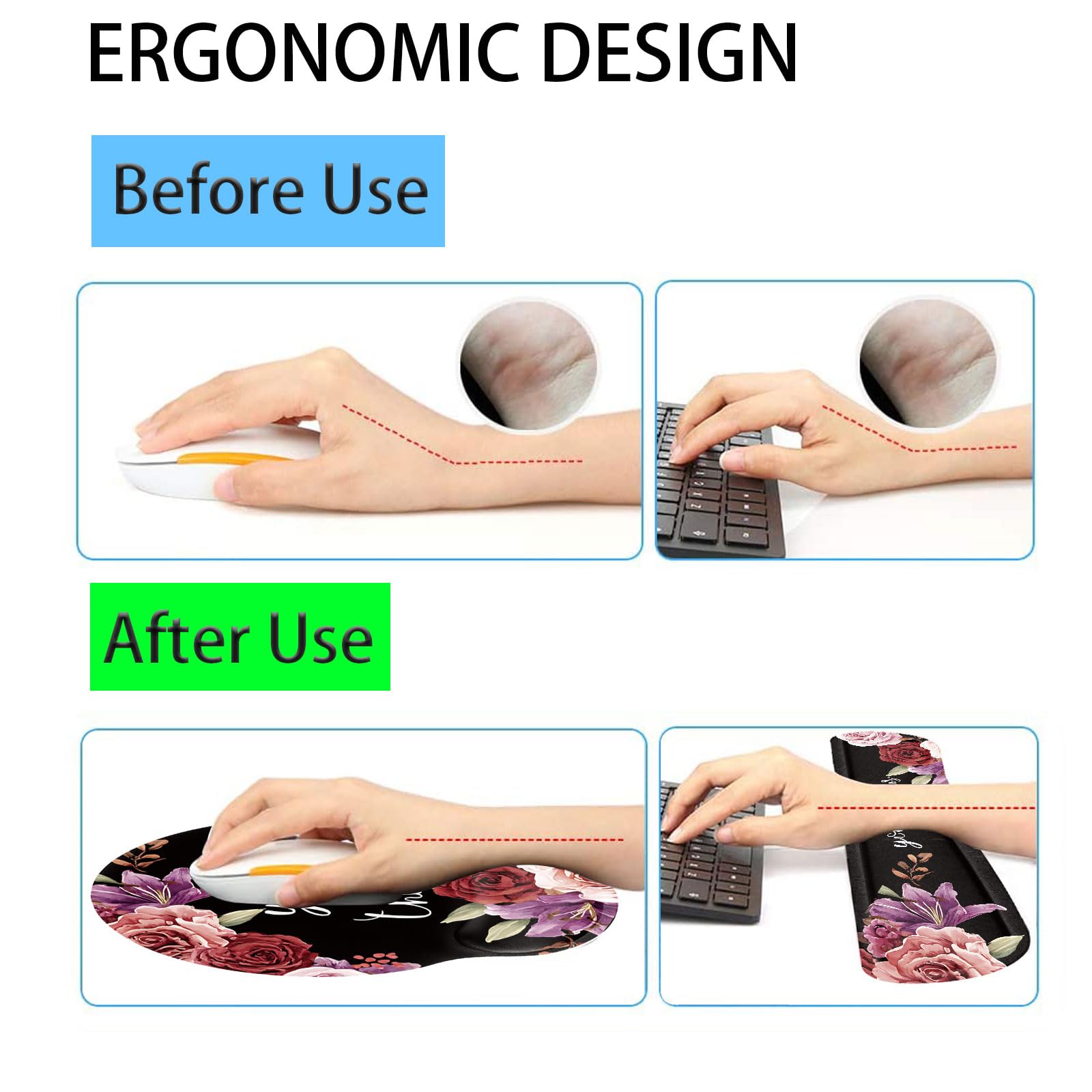Keyboard Wrist Rest and Mouse Pad Wrist Support Set with Coasters,Ergonomic Gaming Mousepad for