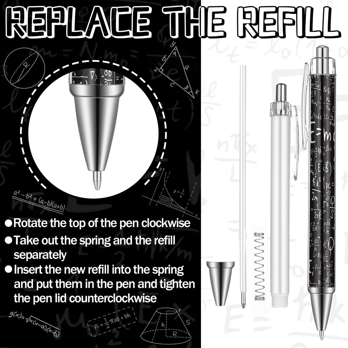 Weekgrat 48 Pcs Math Ballpoint Pen Math Party Favor Black Ink Retractable Ballpoint Pens for