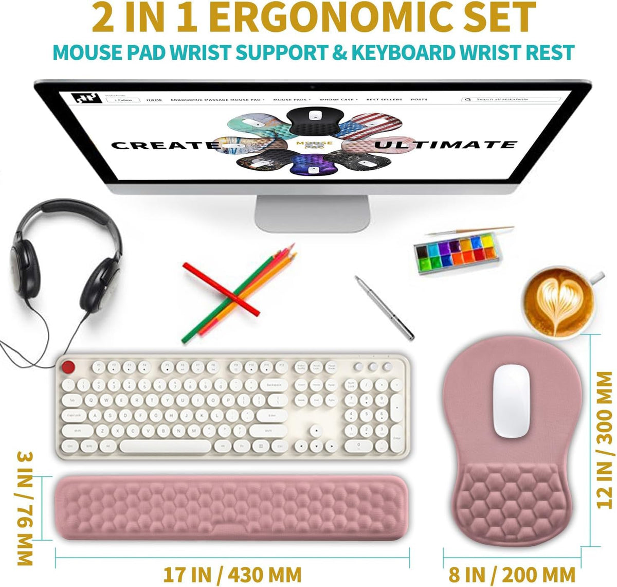 Hokafenle 2 in 1 Ergonomic Mouse Pad Wrist Support & Wrist Rest for Computer Keyboard Set, with