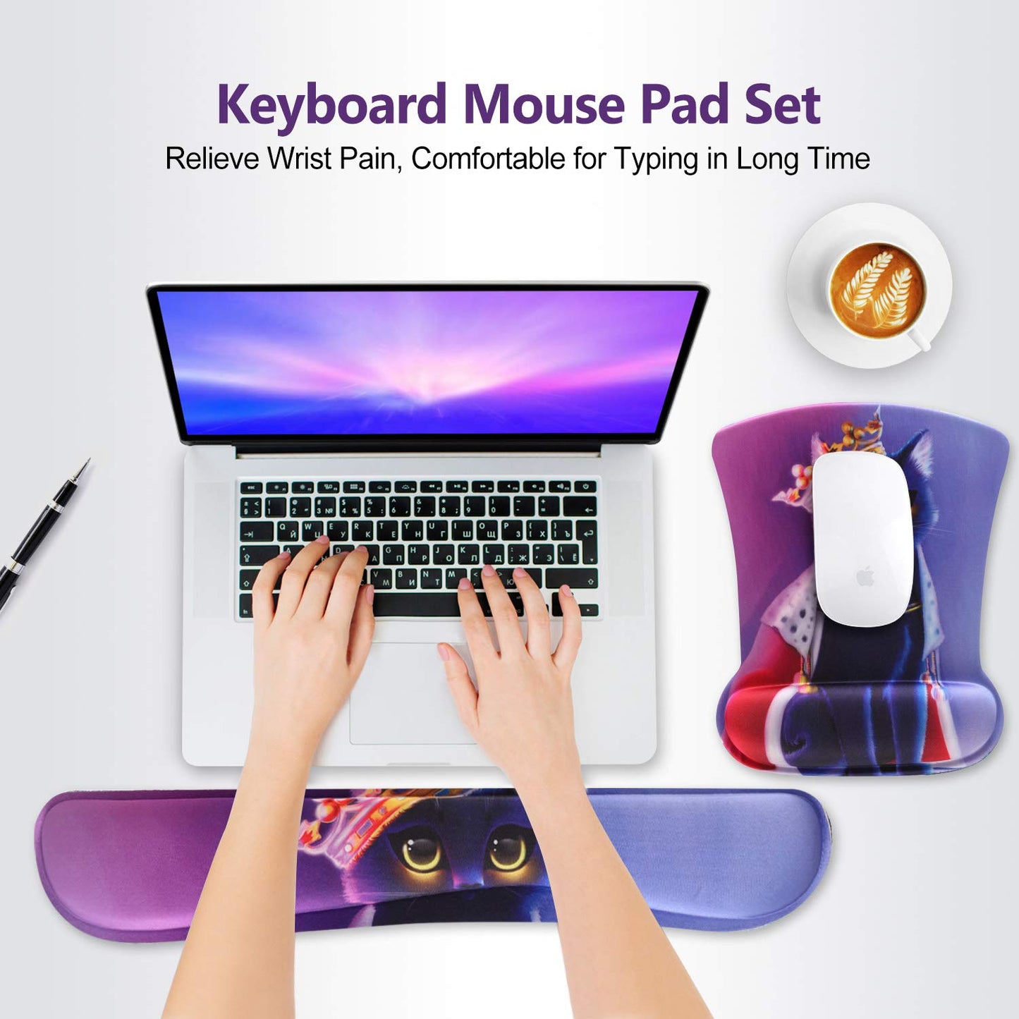 ToLuLu Keyboard Mouse Pad Wrist Rest Set, Gel Ergonomic Mouse Pads Wrist Support for Computer