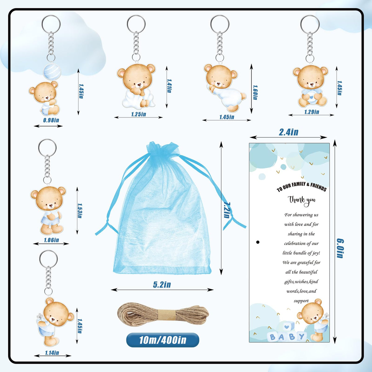 EYNDYN 289 Pieces Baby Shower Gifts for Guest Blue Bear Ballpoint Pens and Keychains Favors Bulk