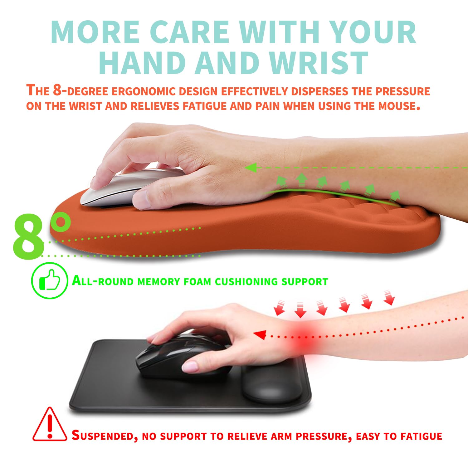 Kuosgm Ergonomic Mouse Pad Wrist Support with Memory Foam Massage Bulge, Carpal Tunnel Pain Relief