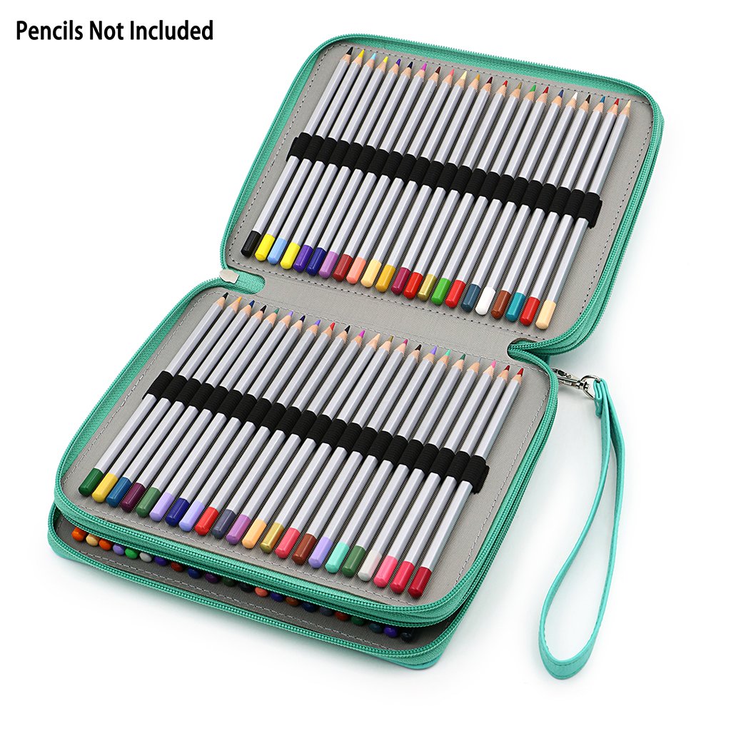 BTSKY Deluxe PU Leather Pencil Case For Colored Pencils - 120 Slot, Green